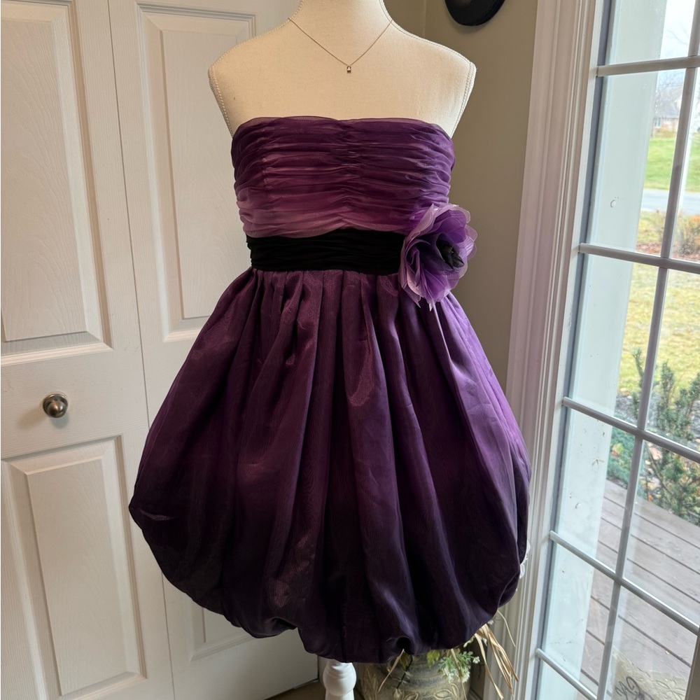 Mori Lee Elegant Purple Dress with Black Accent